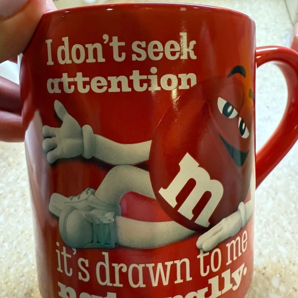 M&M'S Red Character Mug I don’t seek attention it’s drawn to me naturally 2023